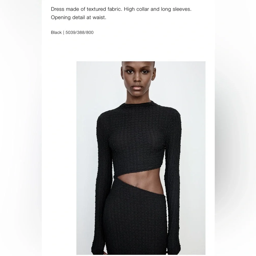 Zara NWT textured cut out dress black 5039/388 - Picture 5 of 6